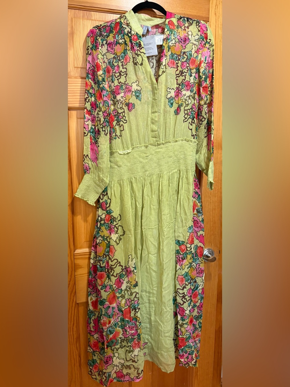 Anthropologie Blink Lime Green Floral Maxi Dress